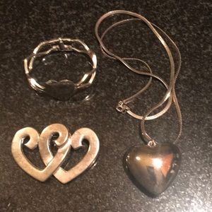 Set of 3 - silver plate necklace, brooch, bracelet